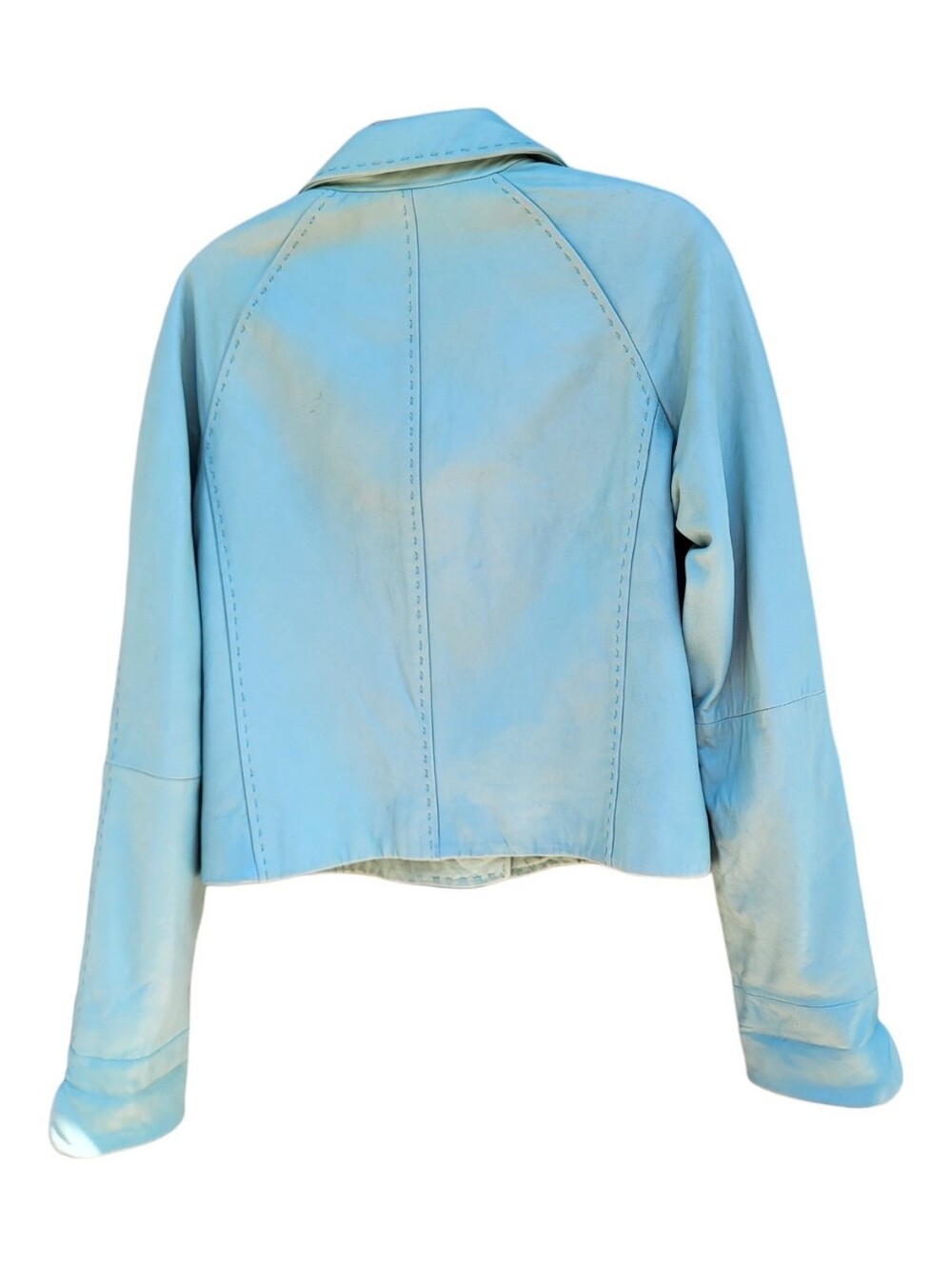 Rare Find - Provence D'Amour Women's Turquoise Leather Jacket - Size M - Picture 2 of 6